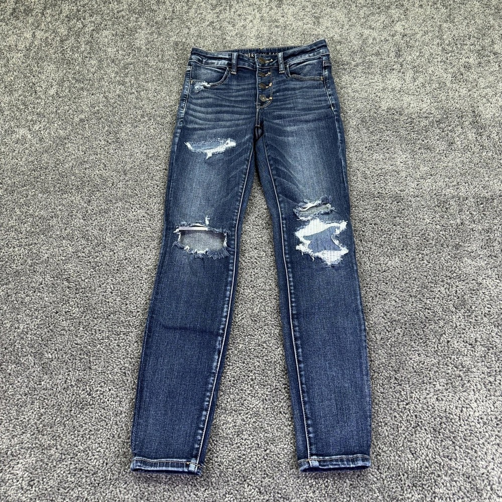 American Eagle Jeans Womens 6 Blue High Rise Jegging Distressed Stretch Denim